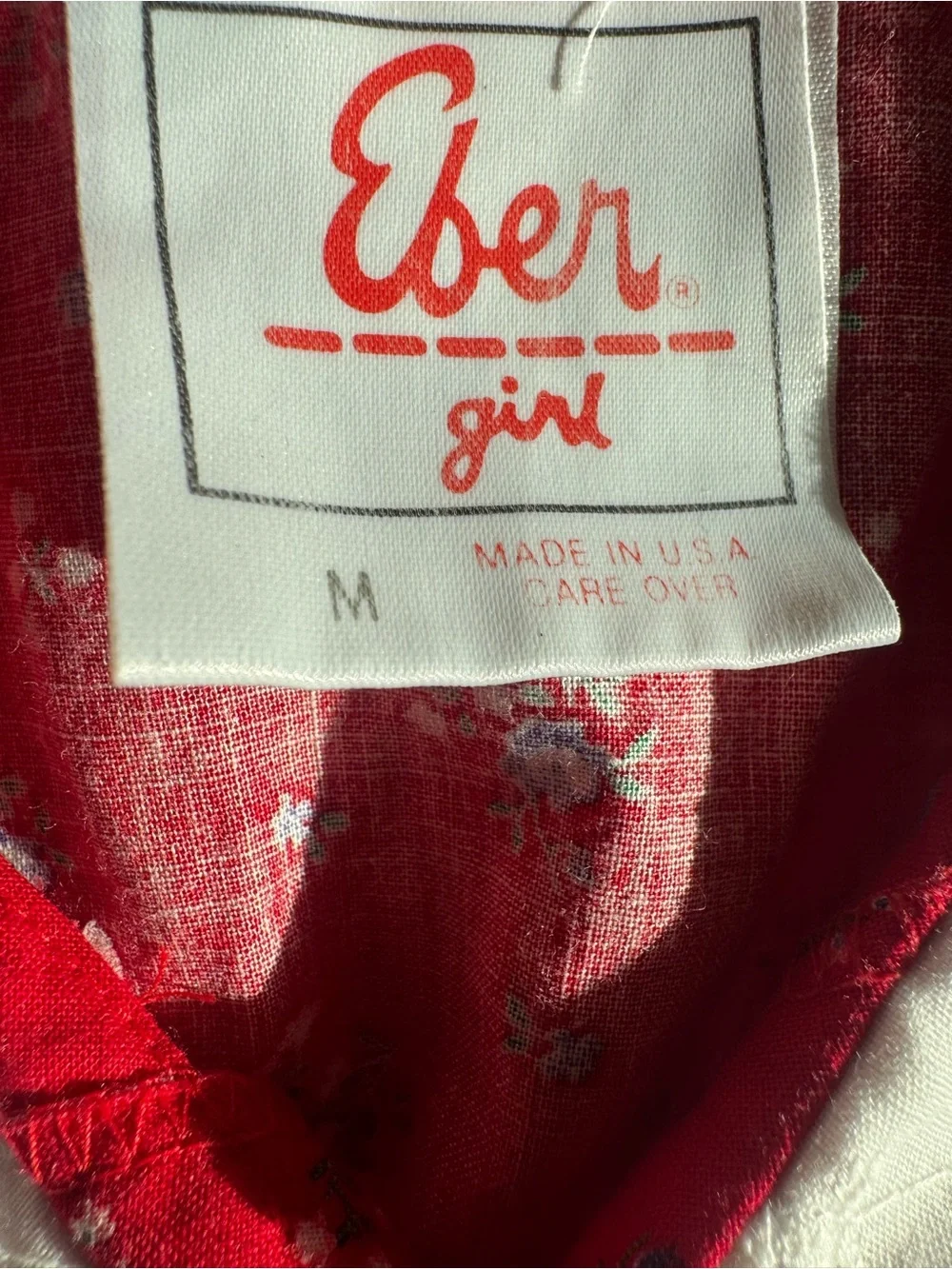 Vintage Eberjey Girl Kids Red Floral Peter Pan Collar Puff Sleeve Blouse Size M